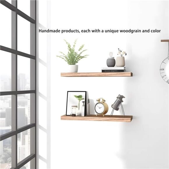 Wood Floating Shelves for Wall, Wooden Wall Shelves for Bedroom, Set of 6 - Picture 2 of 8
